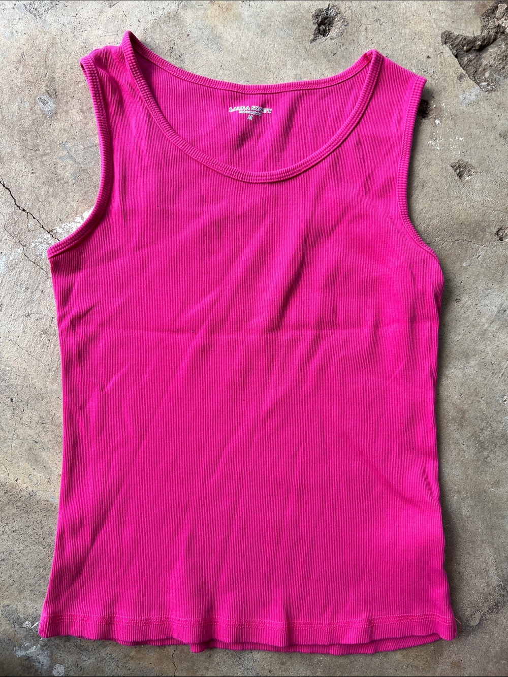 Laura Scott Ribbed Scoop Neck Tank Top - Fuchsia Pink